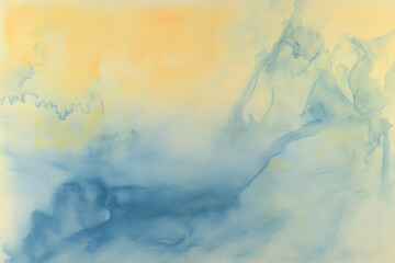 Abstract watercolor wash texture, soft gradients of sky blue blending into pale yellow, serene and fluid