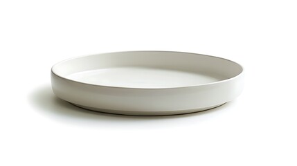 "A clean and minimalist white plate isolated on a white background, showcasing its simple elegance, perfect for table settings, food photography, and modern dining aesthetics."


