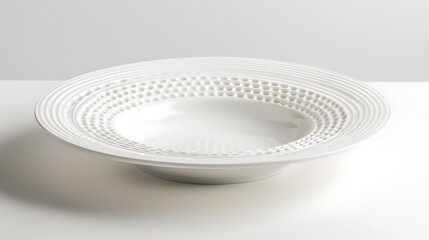 "A clean and minimalist white plate isolated on a white background, showcasing its simple elegance, perfect for table settings, food photography, and modern dining aesthetics."

