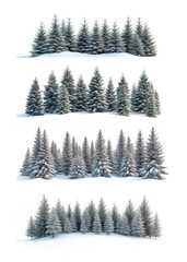 Fototapeta premium Illustration Of A Fir Forest In Winter With Snow, Isolated On A White Background, Perfect For New Year And Christmas Holiday Season Banner