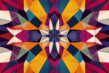 Fototapeta premium Abstract kaleidoscope texture, symmetrical vibrant geometric patterns in bold colors, intricate and dynamic