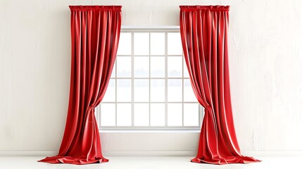 "A vibrant red window curtain draped gracefully against a clean white background, adding a bold touch of color and elegance to any room, ideal for home decor and interior styling."

