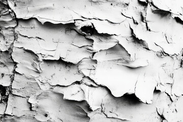 Obraz premium Textured birch bark close-up, white and gray peeling layers with intricate dark lines, natural and rustic