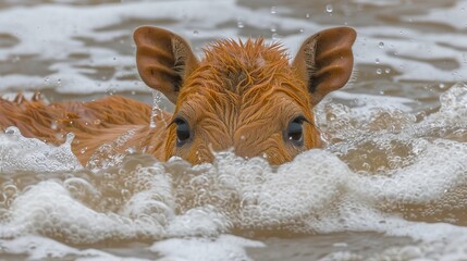 Adorable and humorous capybara lounging on the beach, enjoying the sun and surf vibes