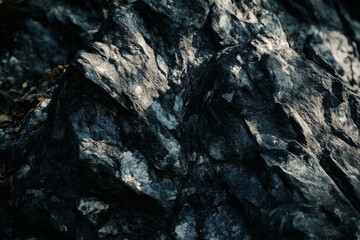 Fototapeta premium Textured mountain rock, rugged gray surfaces with visible crevices and natural shadows, bold and strong