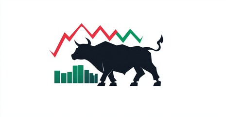 A stock market bull icon with a green and red line on a white background