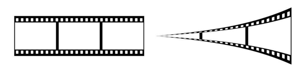 35mm film strip vector design with 3 frames on white background. Black film reel symbol illustration to use for photography, television, cinema, photo frame.