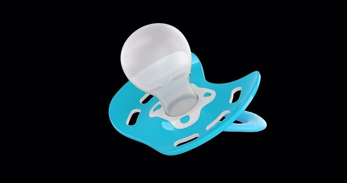 Blue baby pacifier rotation animation, seamlessly loopable. 3D rendering isolated on transparent background