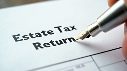 Close-Up of Estate Tax Return Documenting with Fountain Pen