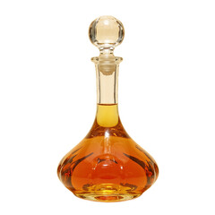 Crystal clear decanter filled with amber scotch light refracting elegantly
