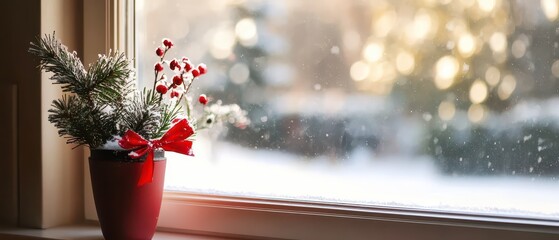 Fototapeta premium Beautiful holiday decoration by the window