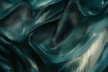 Fototapeta premium Smooth silk fabric texture, rich emerald green with delicate folds and a luxurious sheen, tactile and elegant
