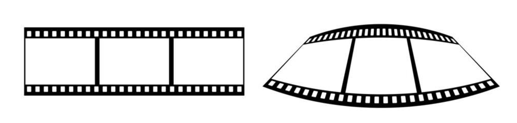 35mm film strip vector design with 3 frames on white background. Black film reel symbol illustration to use for photography, television, cinema, photo frame.