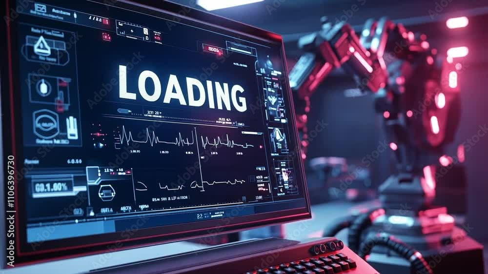 Poster intriguing visuals of a robotic system with loading interface in a futuristic environment
