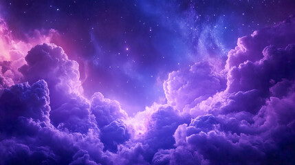 Majestic purple cloudscape with twinkling stars in a night sky