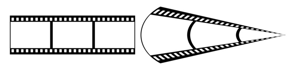 35mm film strip vector design with 3 frames on white background. Black film reel symbol illustration to use for photography, television, cinema, photo frame.