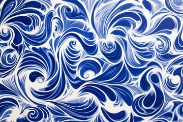 Abstract wave texture, bold swirling blue and white patterns mimicking ocean currents, fluid and vibrant