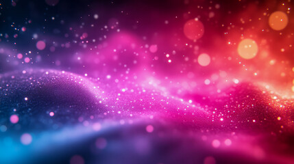 Obraz premium Vibrant abstract light waves with glowing particles in pink and blue hues