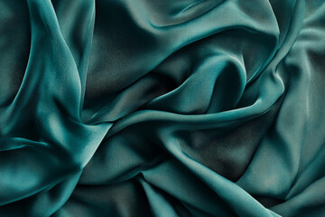 Fototapeta premium Smooth silk fabric texture, rich emerald green with delicate folds and a luxurious sheen, tactile and elegant