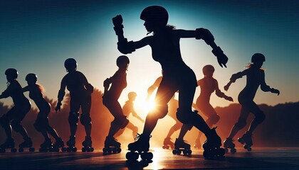 A roller derby player in a block, silhouette, action photography, aesthetics,