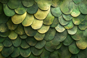 Obraz premium Textured reptile scales, overlapping patterns in rich green tones with soft natural imperfections, exotic and bold