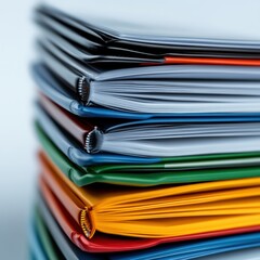 Colorful stack of spiral notebooks arranged neatly on a desk, AI