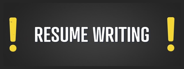 Resume writing. A blackboard with white text. Illustration with grunge text style.