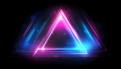 Vector illustration of a glowing neon light effect on a triangular shape with a dark background