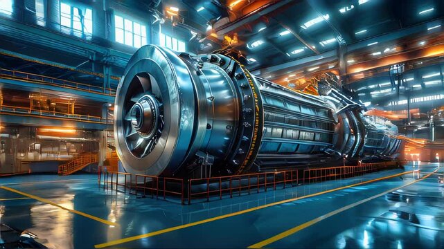 Large industrial compressor for chemical production with an asynchronous electric motor in a production room