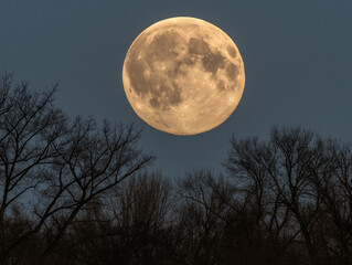 Leuchtender Mond über den Bäumen in der tiefen Nacht

