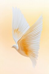 Obraz premium Graceful White Dove in Flight Against Soft Amber Sky