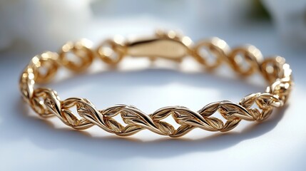 A gold braided ring close-up view.