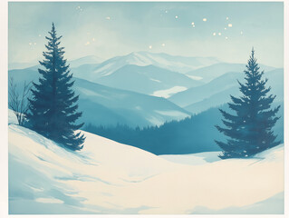 Fototapeta premium Winterliche Berglandschaft mit schneebedeckten Bäumen