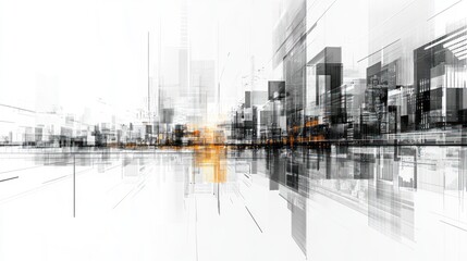 Abstract Cityscape: A Futuristic Metropolis in Grayscale and Orange