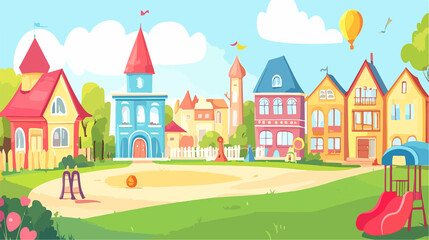Fototapeta premium Diverse Architecture of School, Kindergarten, University Buildings and Yard