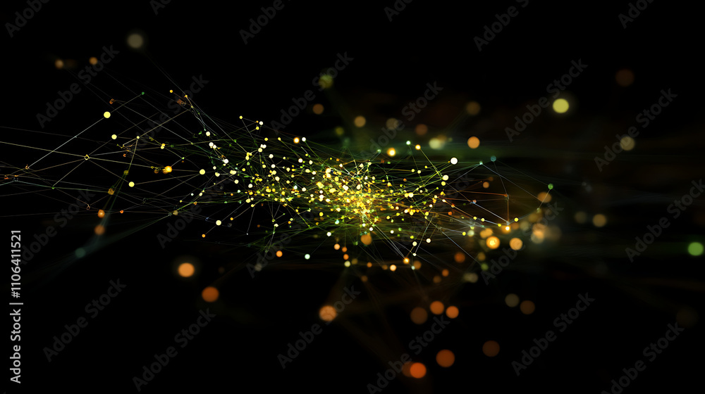 Poster A dynamic digital illustration of interconnected nodes and lines representing the global network
