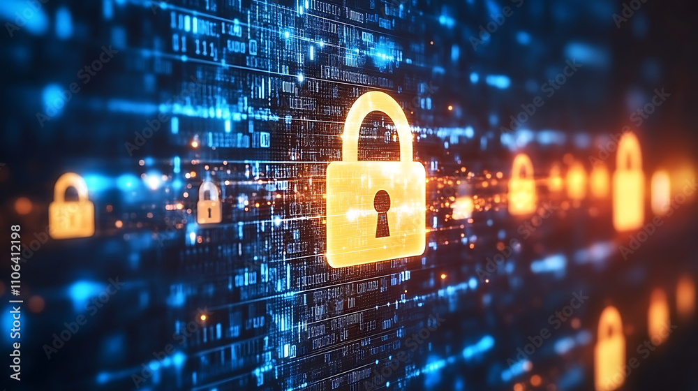 Poster abstract security technology background with padlock symbol