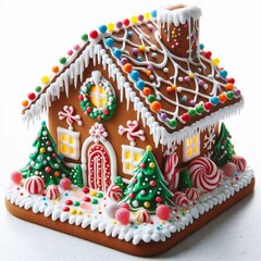 Gingerbread House Christmas Cookie Isolated on White Background