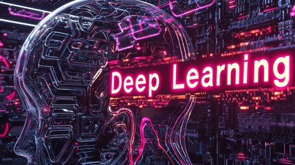 Futuristic digital brain representation highlighting deep learning in technology.