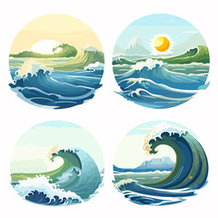 Four Scenes of Ocean Waves Illustration