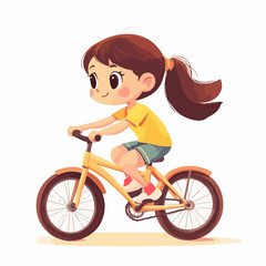 Joyful Little Girl Riding Bicycle - Vector Illustration