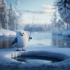 Winter Fishing Cartoon Character