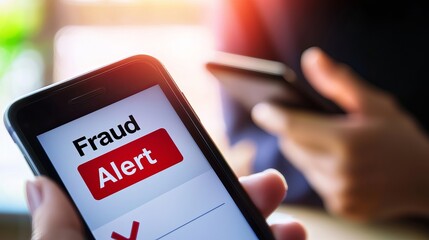 Close-up of a smartphone displaying a fraud alert notification, highlighting security concerns in digital communication.