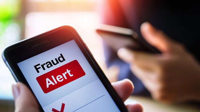 Close-up of a smartphone displaying a fraud alert notification, highlighting security concerns in digital communication.