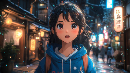 Obraz premium Anime Metaverse Game Concept: Futuristic Exploration in Digital Cityscape