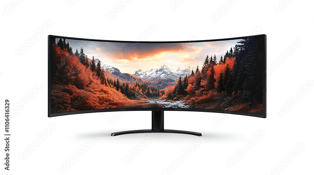 Poster Ultra-wide gaming monitor with curved screen for panoramic views