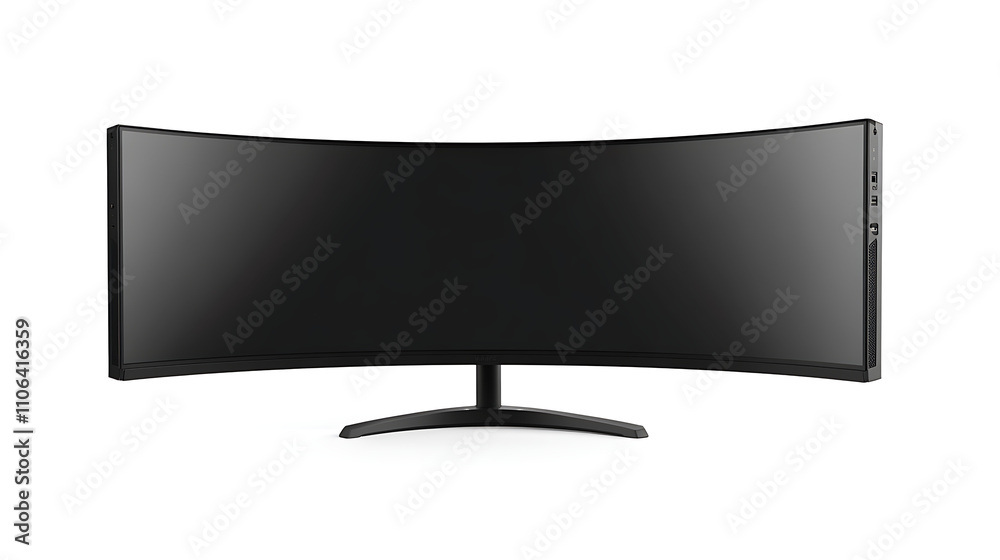 Poster ultra-wide gaming monitor with curved screen for panoramic views