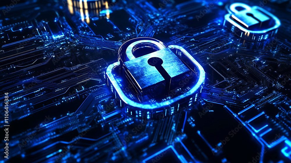 Aufkleber The concept of data protection or cyber-based tech for business systems or web locked symbol in a circular pattern