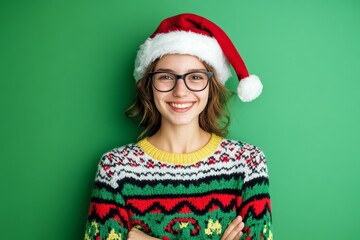 portrait of a woman wearing santa claus hat