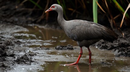 Fototapeta premium Grey-Headed Swamphen Standing in Shallow Water